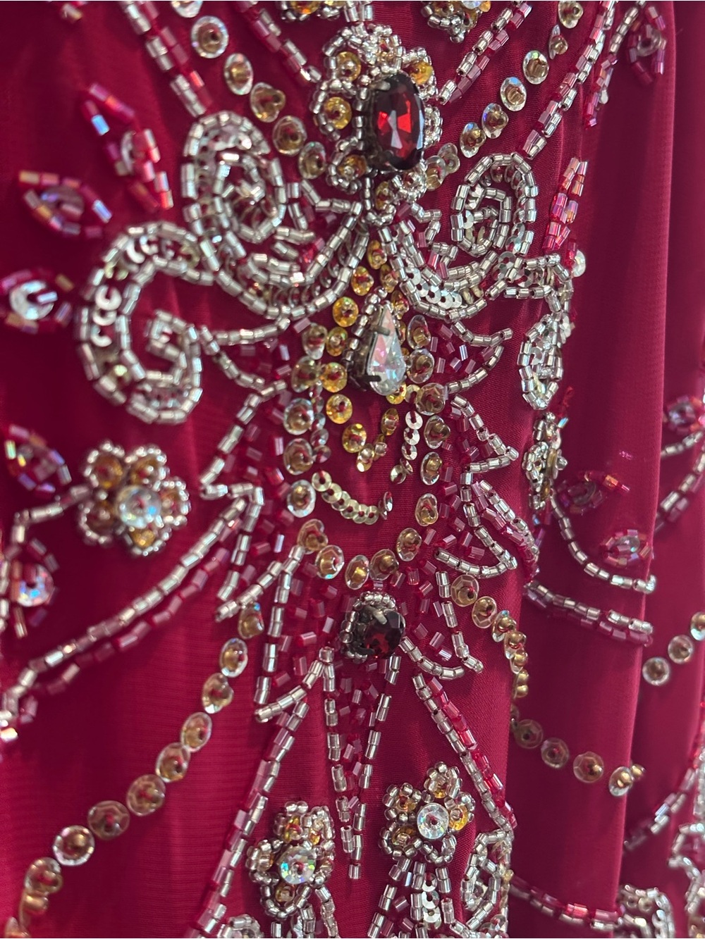 Riva Designs Beaded Strapless Red Evening Gown - Picture 2 of 16